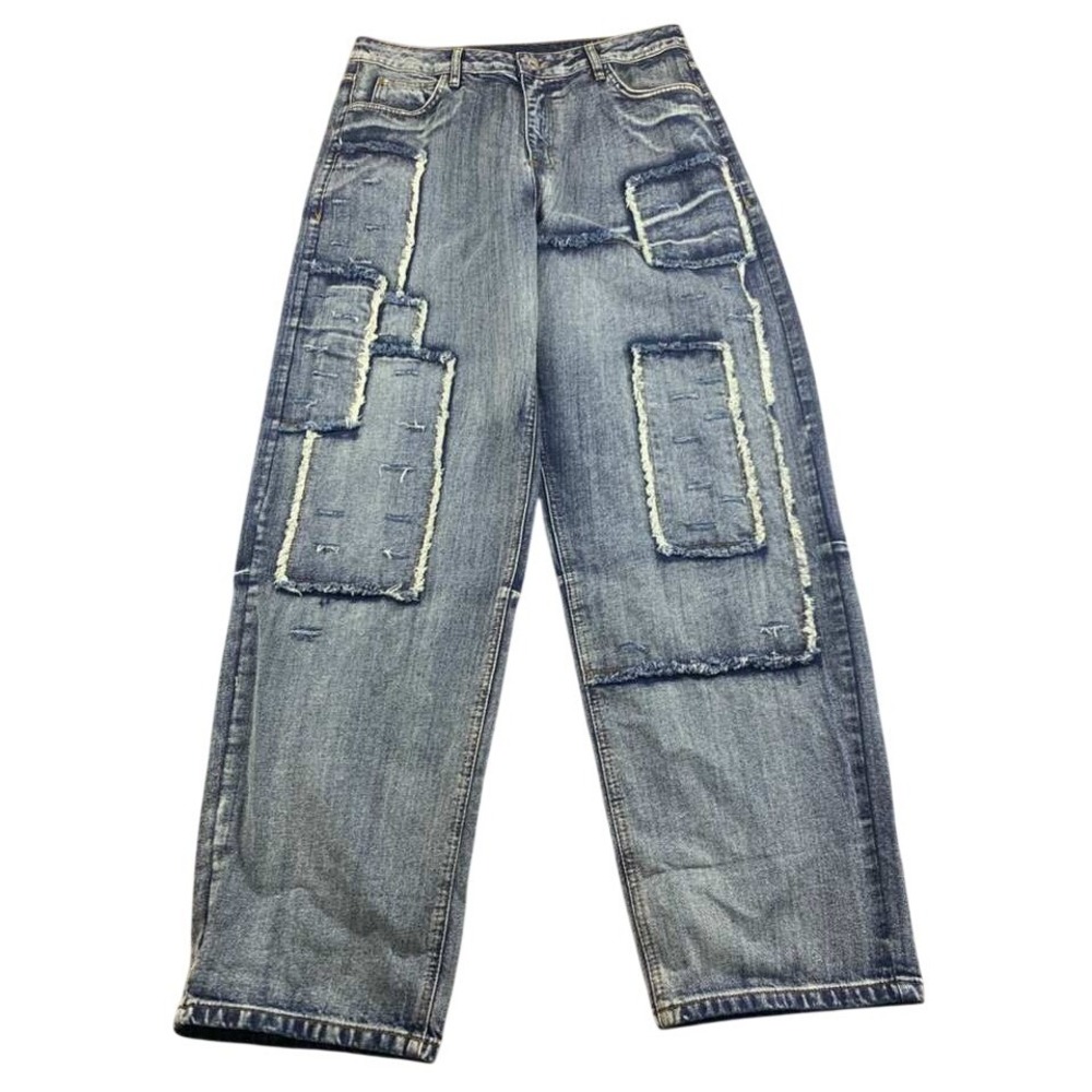 Collusion Jeans Men‎ W36 L34 Wide Leg Baggy Blue Denim Patchwork Distressed